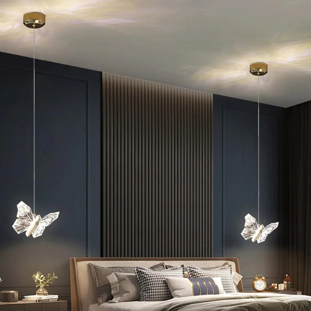 Audara-Crystal Pendant Light, 8-inch, Butterfly-Shaped, Bohemian Minimalist Style, Versatile Lighting Fixture Suitable for Living Rooms, Cafes, Dining Rooms, Kitchen Islands, and Entryways.