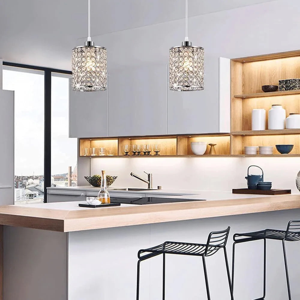 Audara-Diamond Crystal Pendant Light, Small Hanging Decorative Light Fixture, Modern Minimalist Style, Bohemian Style, Suitable for Bedrooms, Hotel Rooms, Kitchen Islands, Entryways, Etc
