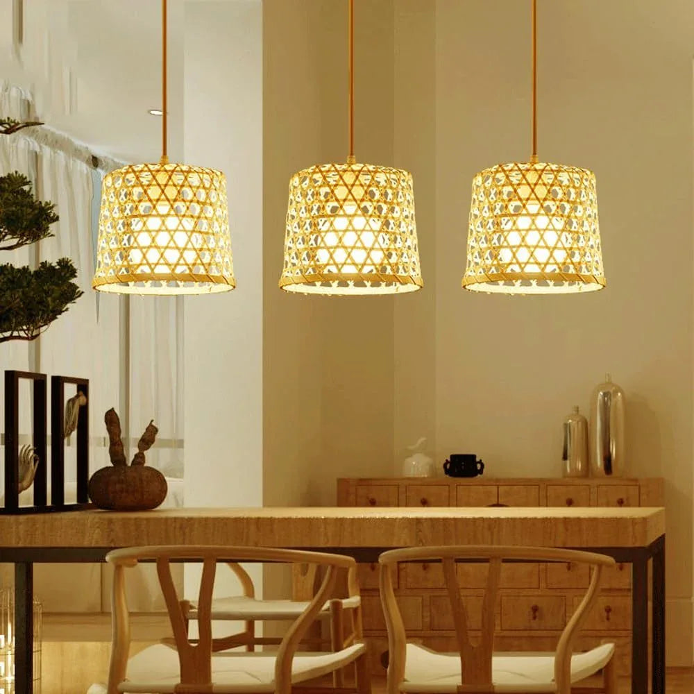 Audara-8-inch Handcrafted Bamboo Pendant Light Bohemian, Wabi-Sabi, Nordic Multi-Style Ceiling Light Fixture Suitable for Bedrooms, Hotels, Study Rooms, Dining Areas, Entryways, and More Retro Lamp