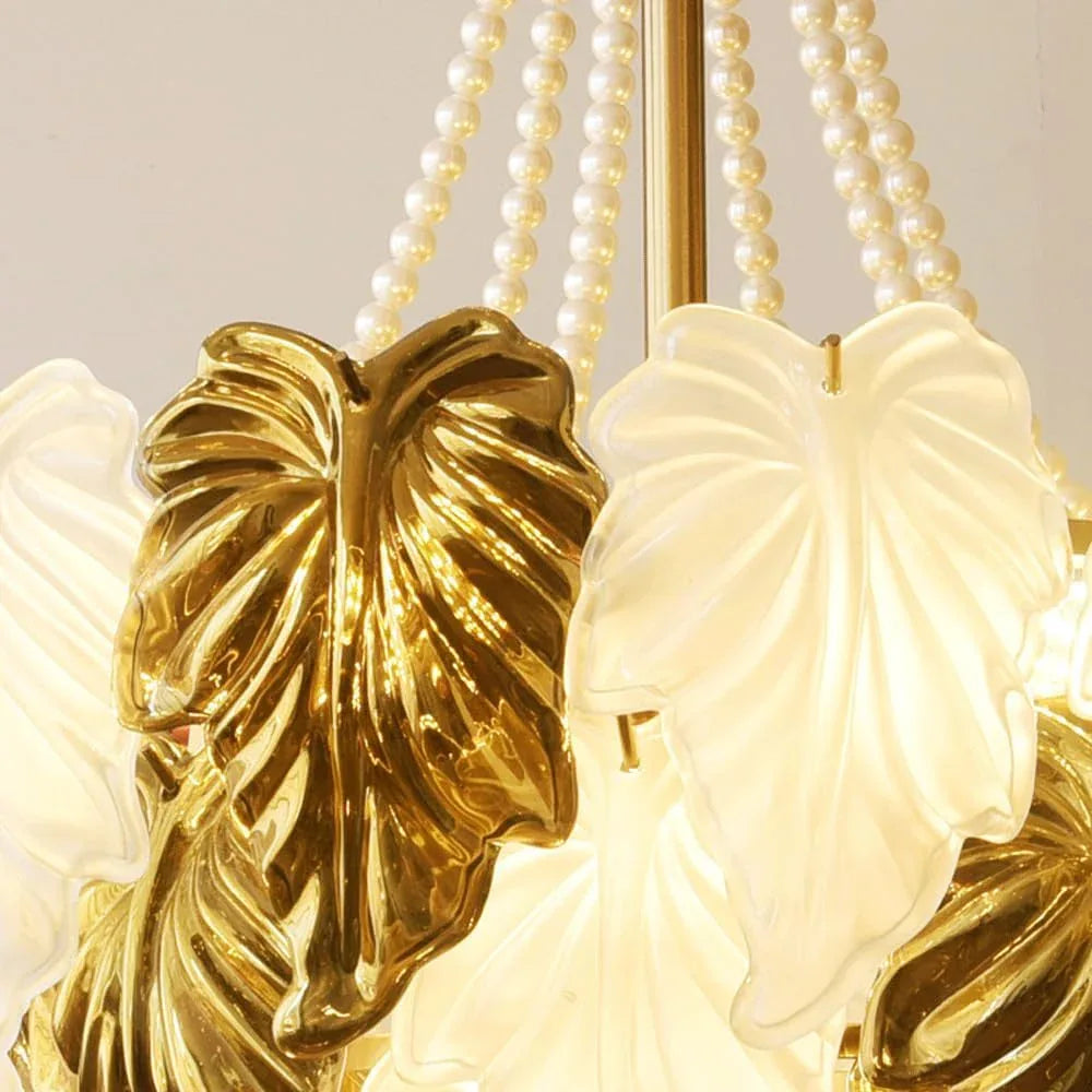 Audara-24-inch Crystal Chandeliers in Leaf-Shaped White with Gold Accents European Modern-Style Chandeliers for Living Rooms, Bedrooms, Studies, Hotels, Kitchens, and Island Ceiling Lights