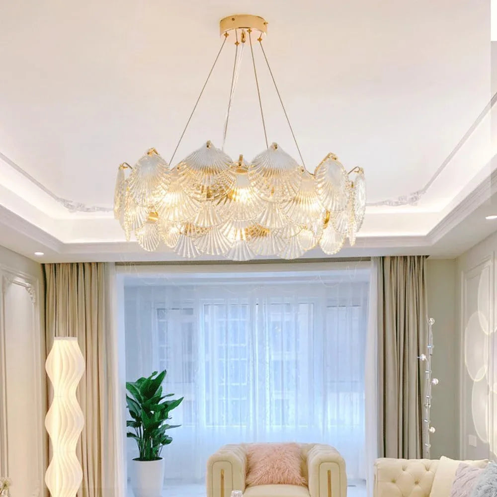 Audara-20-inch Shell-shaped Crystal Chandeliers Suitable For Installation In Diverse Spaces Such As Bedrooms, Hotels, And Kitchen Islands Chandeliers For Living Rooms Semi-flush Mount Round Chandelier