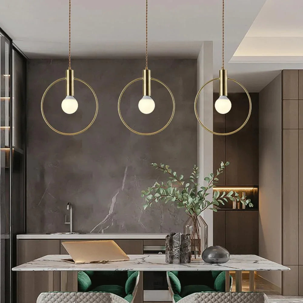 Audara-Modern Minimalist Aluminum Circle Pendant Light Personalized Creative Bedroom Bedside Hanging Lampe Kitchen Dining Room E27 Screw Chandeliers Living Room Sofa Background Decoration Lighting Fixture