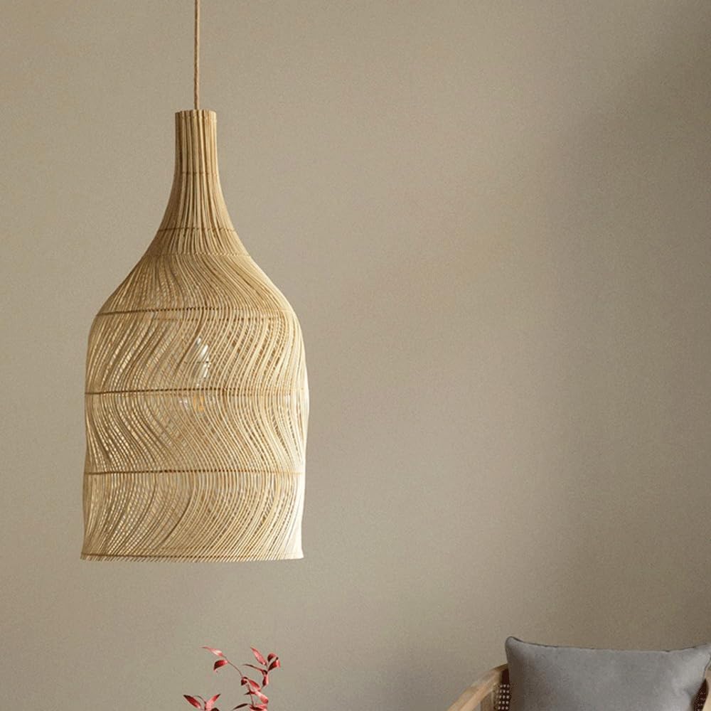 Audara-11in Woven Rattan Pendant Light Bohemian Wabi-Sabi Style Multi-Functional Ceiling Light Fixture Suitable for Bedrooms, Hotels, Study Rooms, Dining Areas, Entryways, and More Retro Lamp