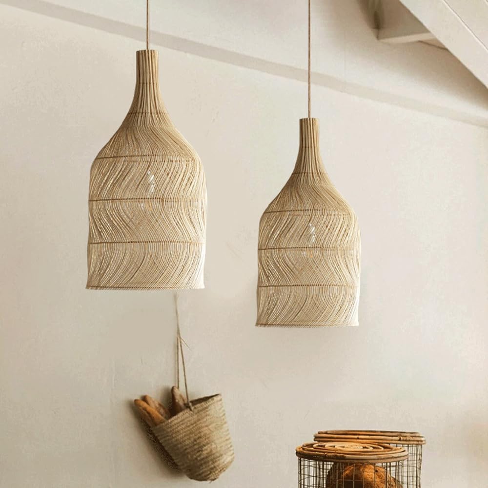 Audara-11in Woven Rattan Pendant Light Bohemian Wabi-Sabi Style Multi-Functional Ceiling Light Fixture Suitable for Bedrooms, Hotels, Study Rooms, Dining Areas, Entryways, and More Retro Lamp