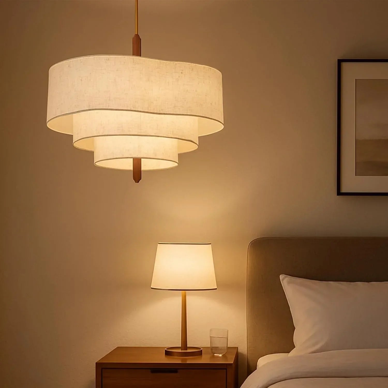 Audara 17.7" 3-Tier White Fabric LED Chandelier | Dimmable 3-Color Pendant Light | Boho Minimalist Hanging Lamp for Dining Room Bedroom