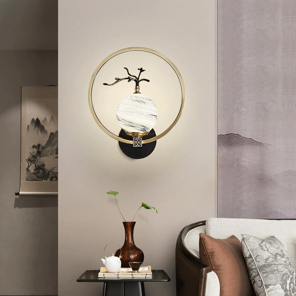 Audara-New Chinese Style Full Copper Wall Lamp Modern New Style Chinese Style Zen Wall Lights Bedroom Living Room Crystal Sconces Entryway Bedside Backdrop Mounted Lighting Fixture