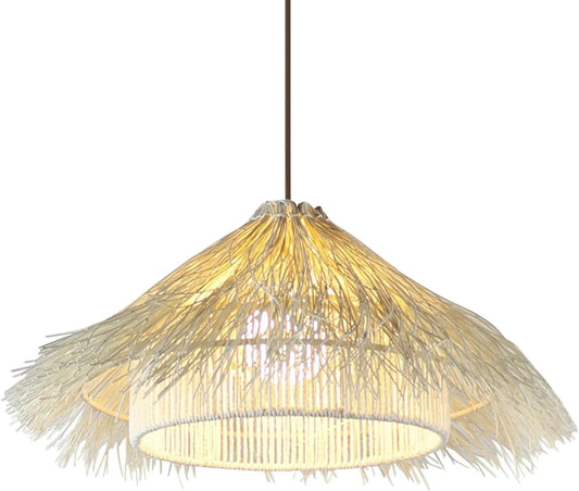 Audara-18-inch Woven Pendant Light Metal Frame Paired with Rattan and Rope Craftsmanship Fresh and Elegant Appearance Retro Without Appearing Old-Fashioned Bohemian Ceiling Light Fixture