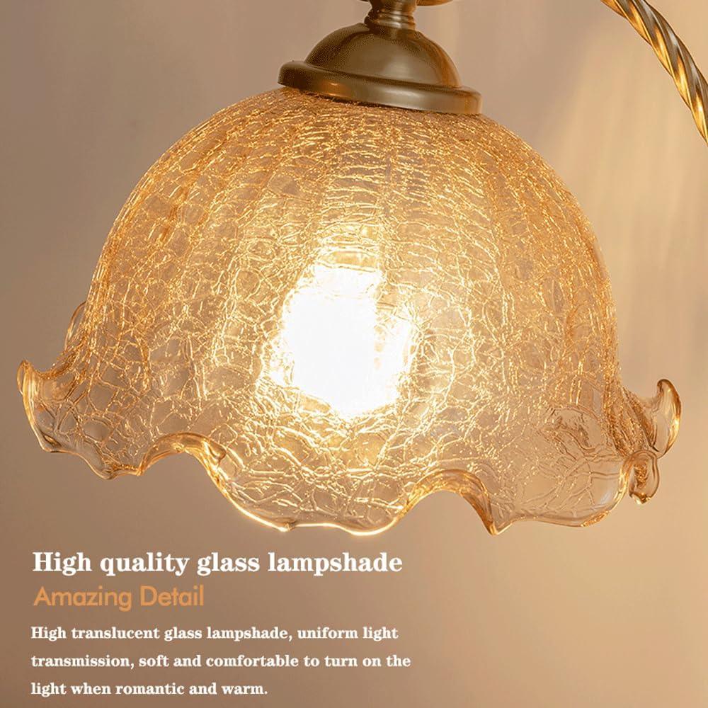 Audara-American Creative Flower Shaped Glass Desk Light Vintage Classic Study Office Living Room Desk Lamp Bedroom Bedside Counter Table Lamp Hotel Restaurant Bar Club Lighting Fixture