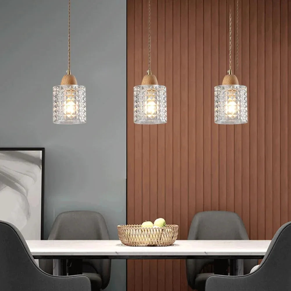 Audara-Modern Minimalist Glass Pendant Light Cozy Bedroom Bedside Rubberwood Hanging Lampe Household Aisle Balcony Single Head Chandeliers Cafe Restaurant Bar Decor Lighting Fixture