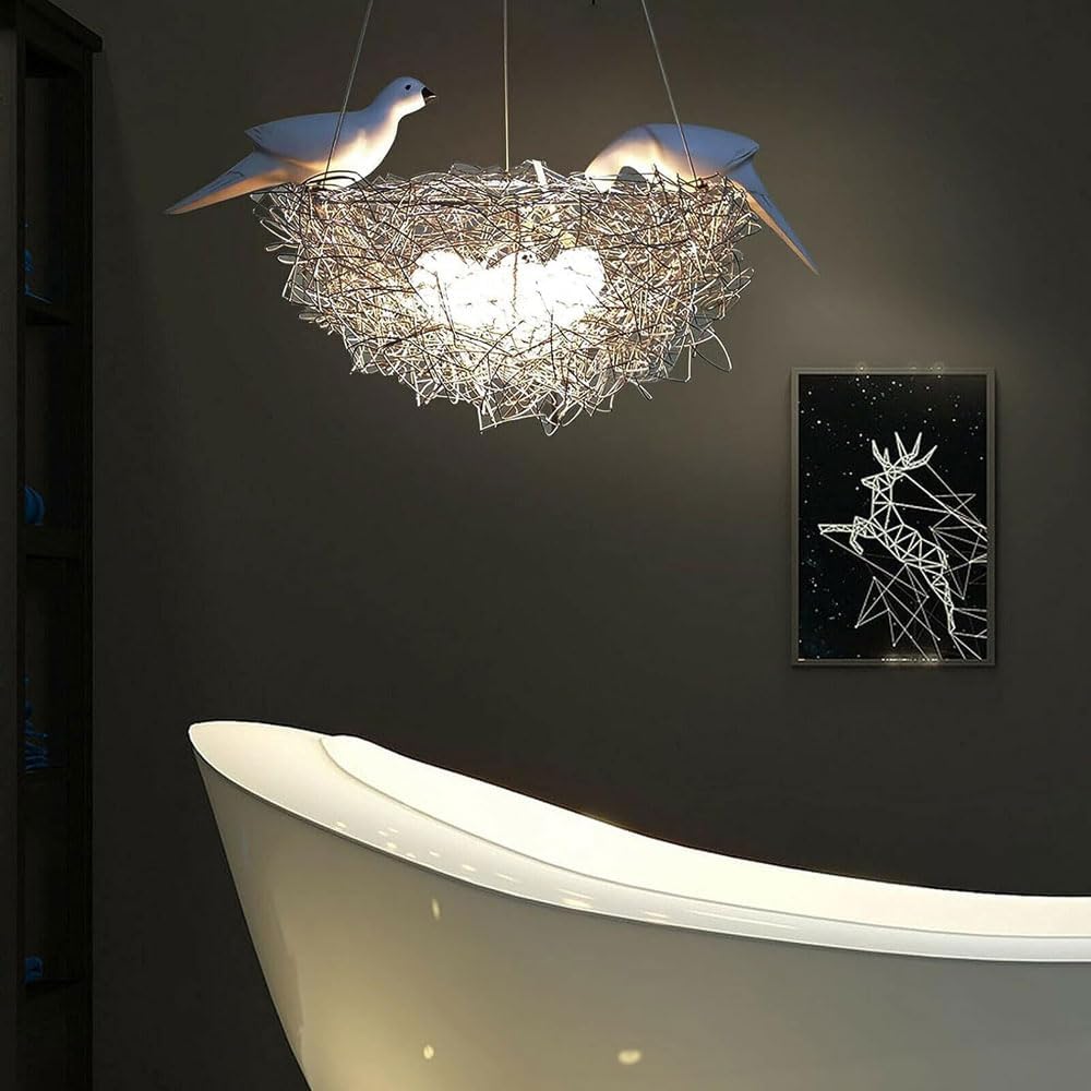 Audara Creative Art 2 Birds Bird Nest Shape Aluminum Pendant Light 5/8 Light Source Bedroom Study Dining Room Hanging Lamp Warm Living Room Kitchen Island Chandelier Farmhouse Rustic Lighting Fixture