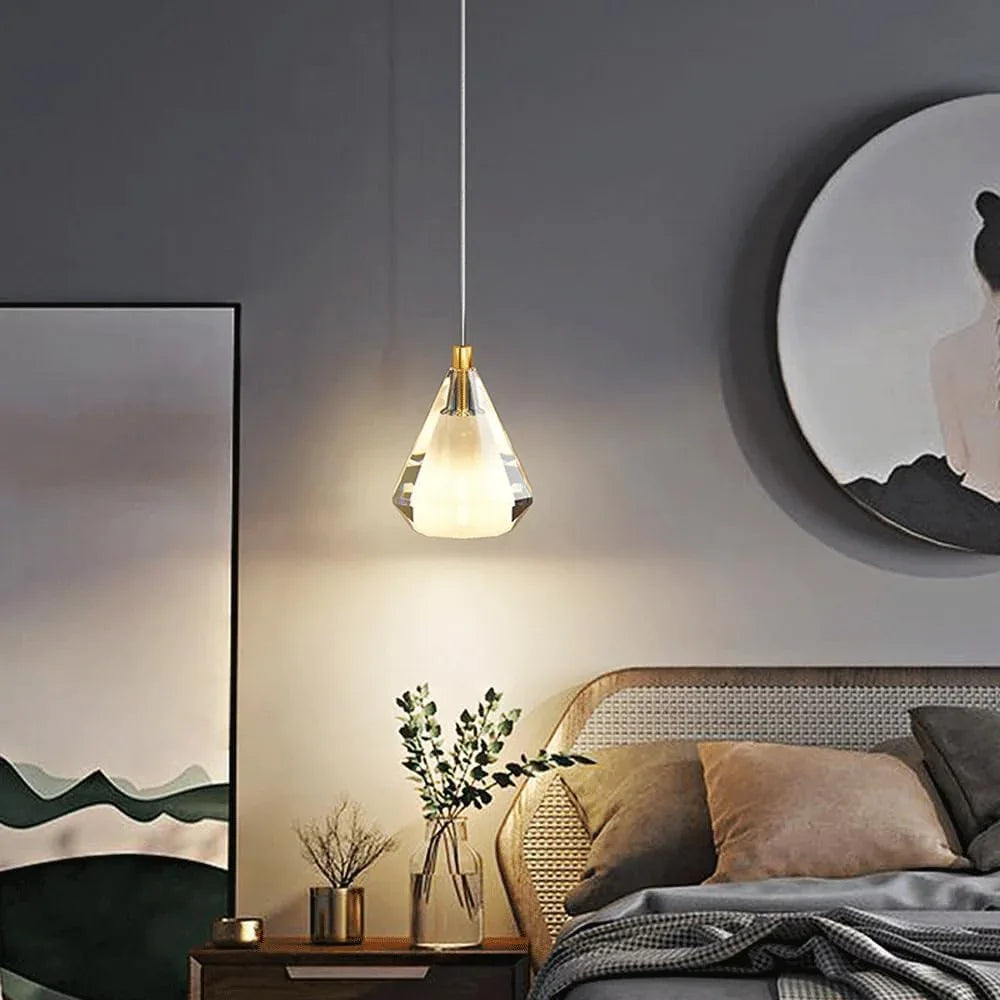 Audara-4-inch Modern Minimalist Crystal Pendant Light, Gemstone-Shaped Mini Glass Chandelier, Suitable for Various Spaces Such As Bedrooms, Kitchen Islands, Dining Rooms, Hotels, Bars, and Cafes