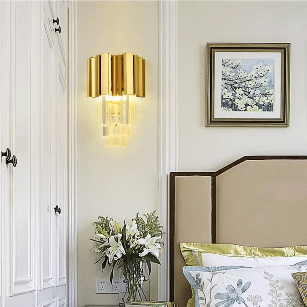 Audara-Creative Scandinavian Crystal Wall Lamp Golden Iron Wall Lights Bedroom Bedside Ambiance Sconces Aisle Corridor Entrance Mounted Lighting Fixture