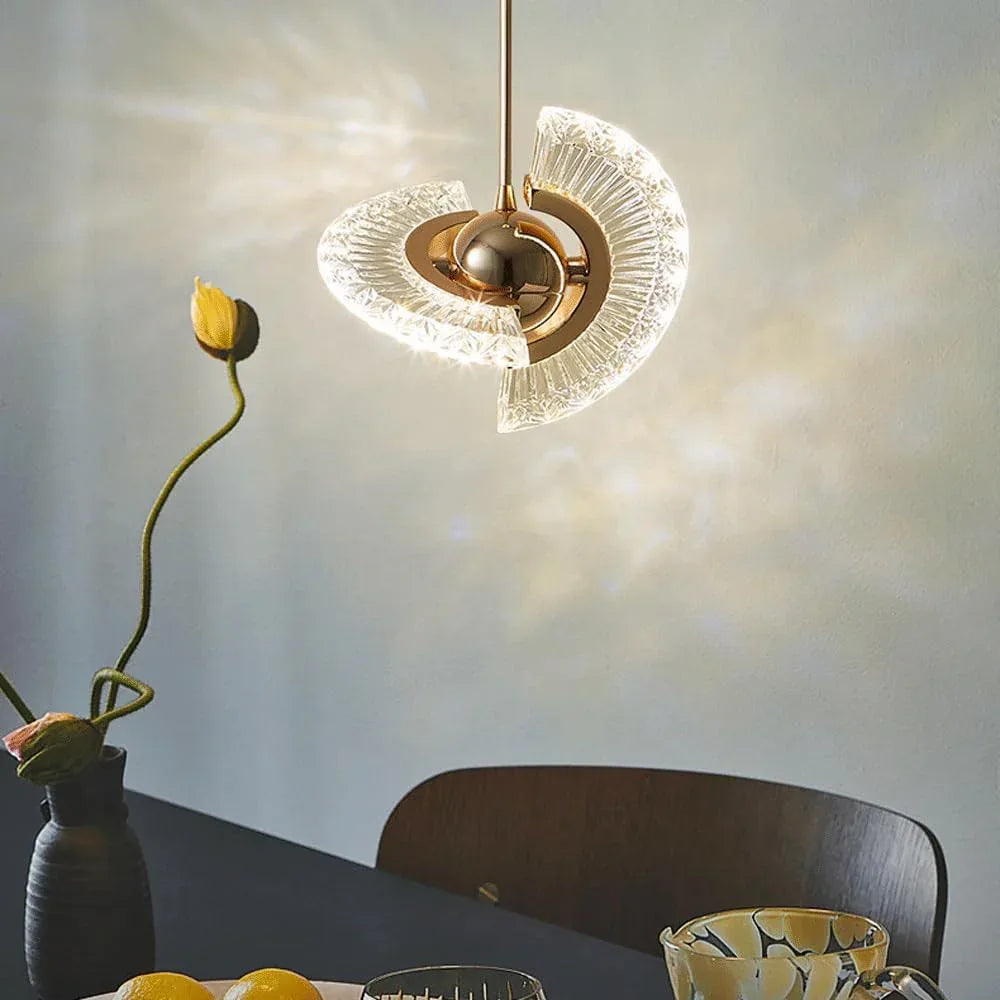 Audara-7-inch Crystal Chandeliers with Fan-Shaped Glass and Gold Spheres. A Simple, Modern Small Chandelier Suitable for Bedrooms, Study Rooms, Hotels, Kitchen Islands, and Ceiling Light Chandelier.