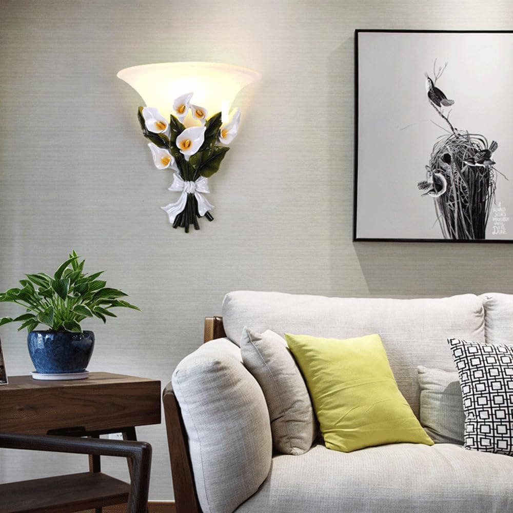 Audara-European Style Resin Wall Lamp Living Room Modern Bedside Wall Lights Creative Idyllic Flowers and Plants LED Sconces Bedroom Corridor Aisle Mounted Lighting Fixture