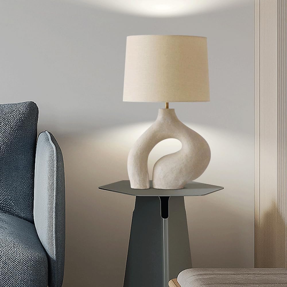 Audara-Modern Simple Living Room Study Room Desk Light Scandinavian Art Sample Room Showroom Kitchen Desk Lamp White Resin Handmade Fabric Table Lamp Villa B&B Hotel Decoration Lighting Fixture