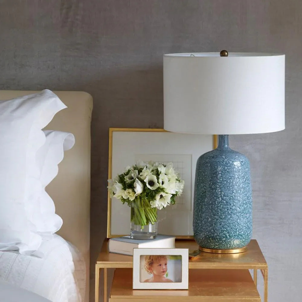 Audara-American Creative Office Hotel Front Desk Light Creative Light Luxury Fabric Blue Ceramic Desk Lamp Club Coffee Shop Cottage Farmhouse Rustic Table Lamp Living Room Bedroom Lighting Fixture