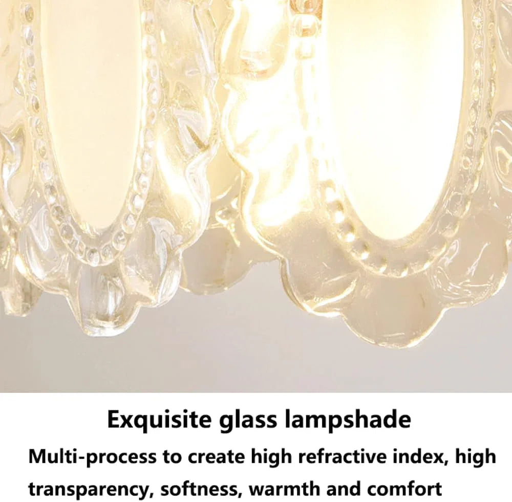 Audara-French Luxury Pearl Glass Pendant Light Warm Romantic Bedroom Bedside Hanging Lamp7.78in Living Room Sofa Background Wall Decoration Chandeliers Restaurant Cafe Front Desk Lighting Fixture