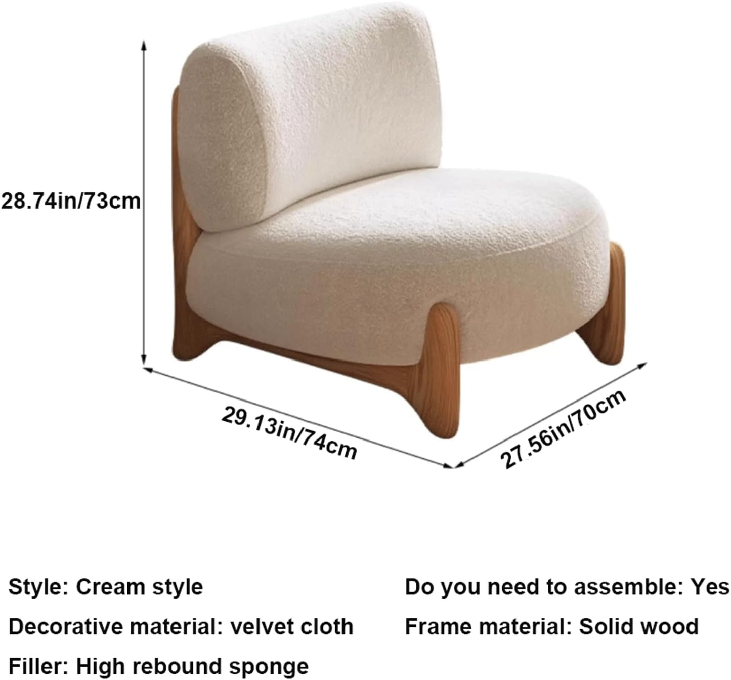 Audara-29 inch Single Person Living Room Chairs, no armrests, high-end Wooden barcalounger Reclaimer, Black Frosted Velvet Fabric, Suitable for lounges, Living Rooms, Balconies and Other Places.