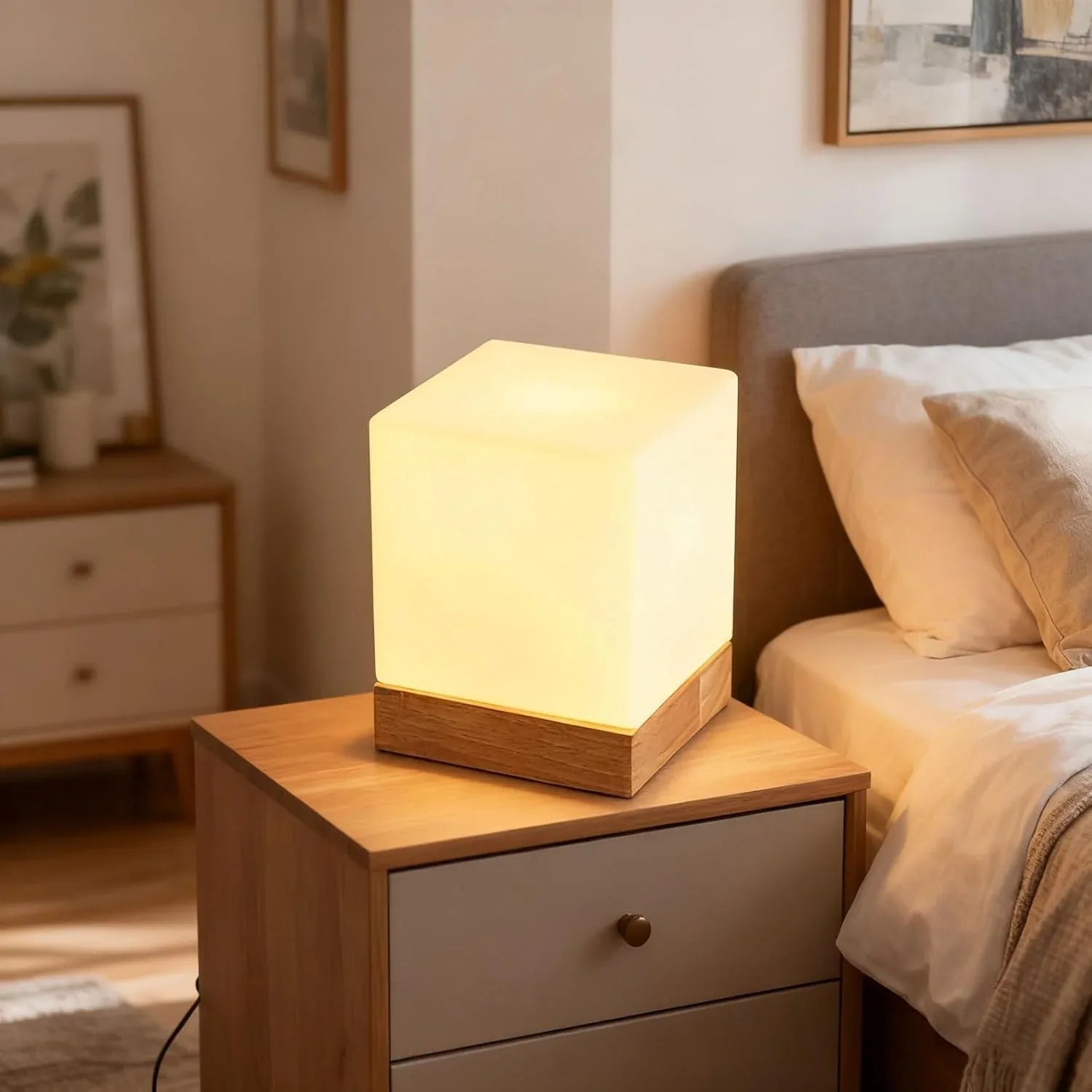 Audara-Romantic French Simple Desk Desk Light Solid Wood Base Glass Desk Lamp for Bedroom Bedside Table Lamp Countertop Showcase Villa Clubhouse Hotel Room Apartment Lighting Fixture (E27 Lamp Base)