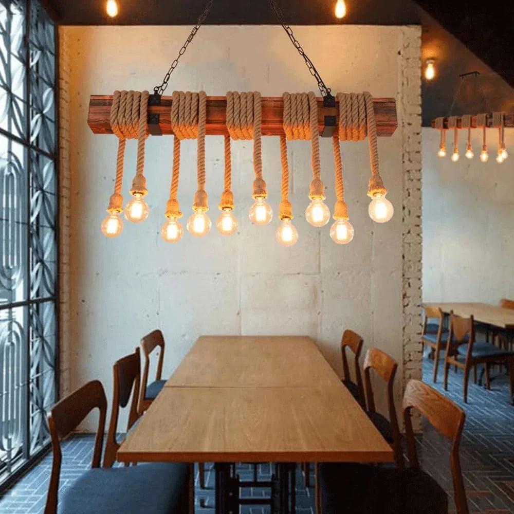 Audara-43-inch Rope Woven Pendant Light With 10 Lamp Heads Retro-style Tropical Ceiling Light Fixture Suitable For Bedrooms, Hotels, Malls, Tea Houses, Bars, Kitchen Islands, And Other Spaces Retro La