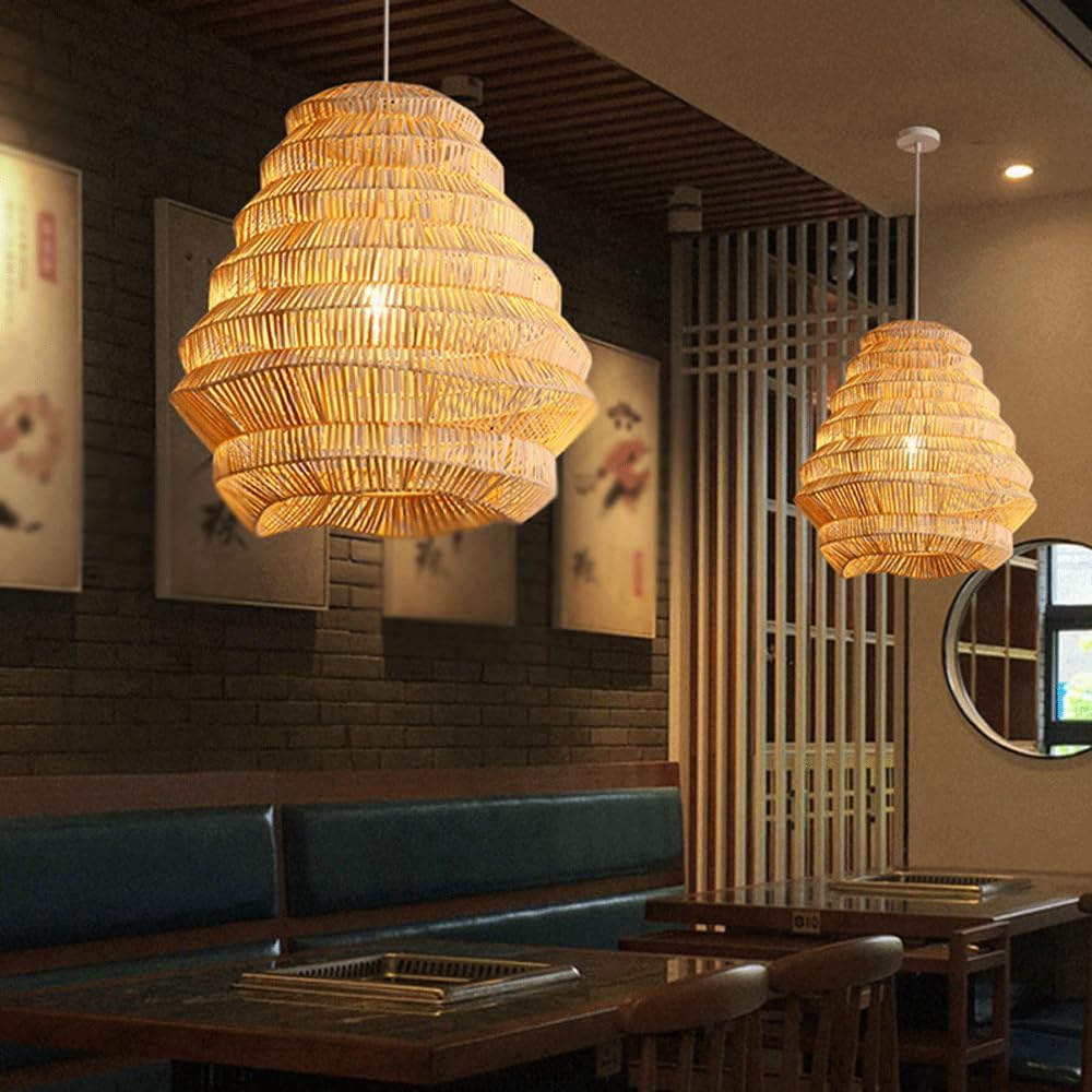 Audara-13in Woven Pendant Light Metal Frame Paired with Rattan Material Fresh and Elegant Appearance Retro Without Appearing Old-Fashioned Bohemian Ceiling Light Fixture