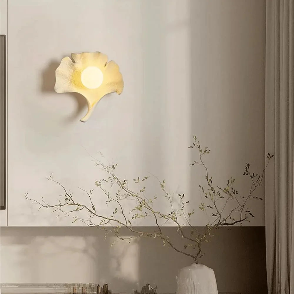 Audara-AULIGE Bedroom Bedside Wall Lamp Wabi-sabi Wind Resin Ginkgo Biloba Art Wall Lights Creative Entryway Aisle Sconces Living Room Background Wall Single Head Mounted Lighting Fixture