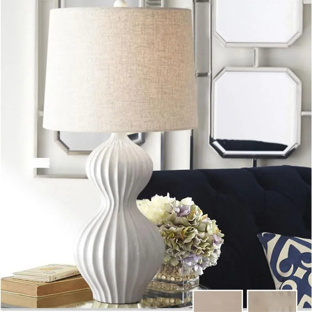 Audara-American Light Luxury Living Room Study Office Desk Light Elegant Retro Striped Hulu Ceramic Desk Lamp Country Farmhouse Villa Table Lamp Restaurant Hotel Room Lighting Fixture