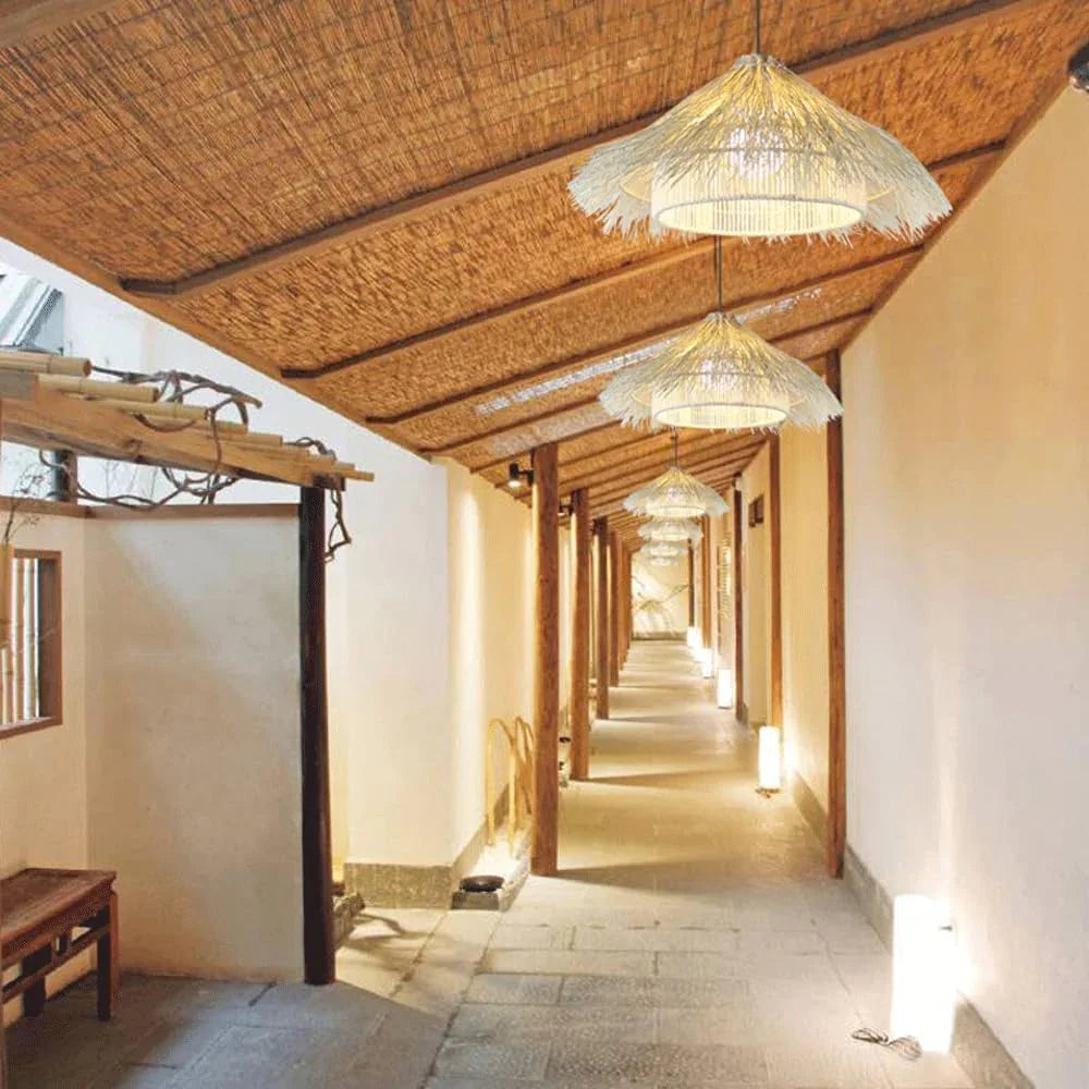 Audara-18-inch Woven Pendant Light Metal Frame Paired with Rattan and Rope Craftsmanship Fresh and Elegant Appearance Retro Without Appearing Old-Fashioned Bohemian Ceiling Light Fixture