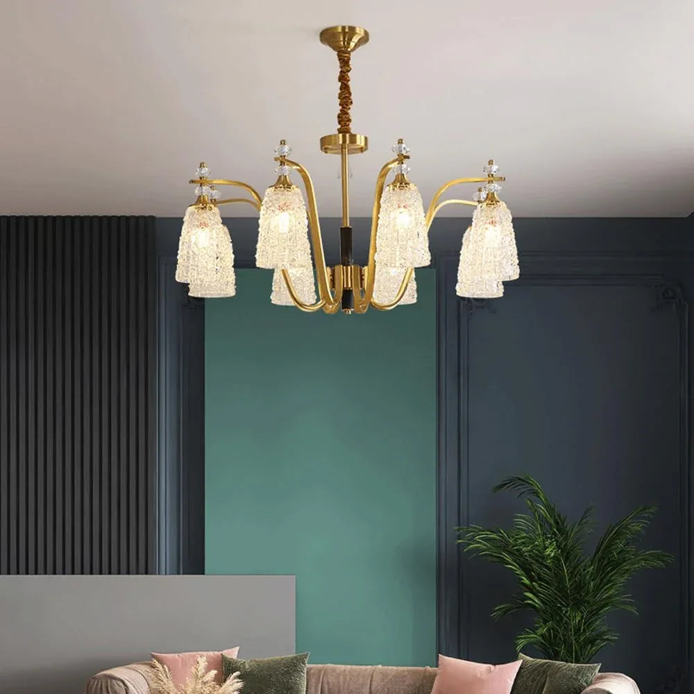 Audara-33-inch Crystal Chandeliers with 8 Light Heads European Modern-Style Chandeliers for Living Rooms Suitable for Bedrooms, Studies, Hotels, Kitchens, and Island Ceiling Lights Brass Chandelier