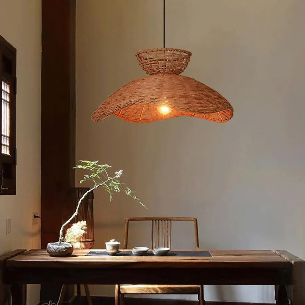 Audara-21in Woven Rattan Pendant Light Bohemian Wabi-Sabi Style Multi-Functional Ceiling Light Fixture Suitable for Bedrooms, Hotels, Study Rooms, Dining Areas, Entryways, and More Retro Lamp