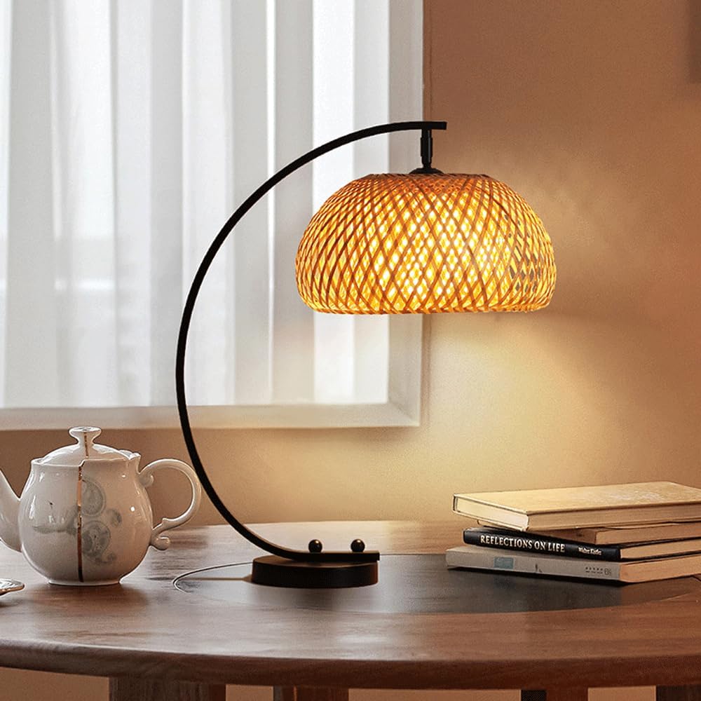 Audara-Art Creative Tea House B&B Desk Light Chinese Zen Hand-Woven Bamboo Desk Lamp Living Room Study Office Table Lamp Chinese Restaurant Decoration Ambience Lighting Fixture