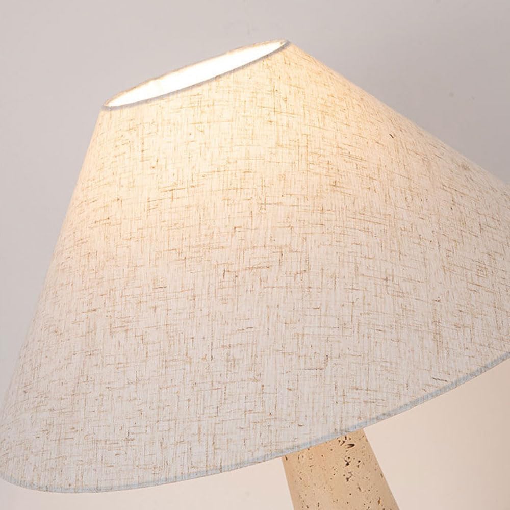 Audara-White Fabric Travertine Desk Light Chinese Vintage Living Room Couch Side Desk Lamp Study Bedroom Bedside Table Lamp Dormitory Office Lighting Fixture