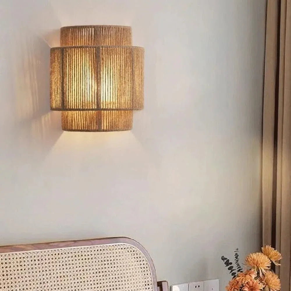 Audara-AULIGE Japanese Style Wabi-sabi Wind Retro Wall Lamp Living Room Bedroom Bedside Wall Lights B&B Aisle Ambiance Sconces Balcony Sisal Single Head Mounted Lighting Fixture