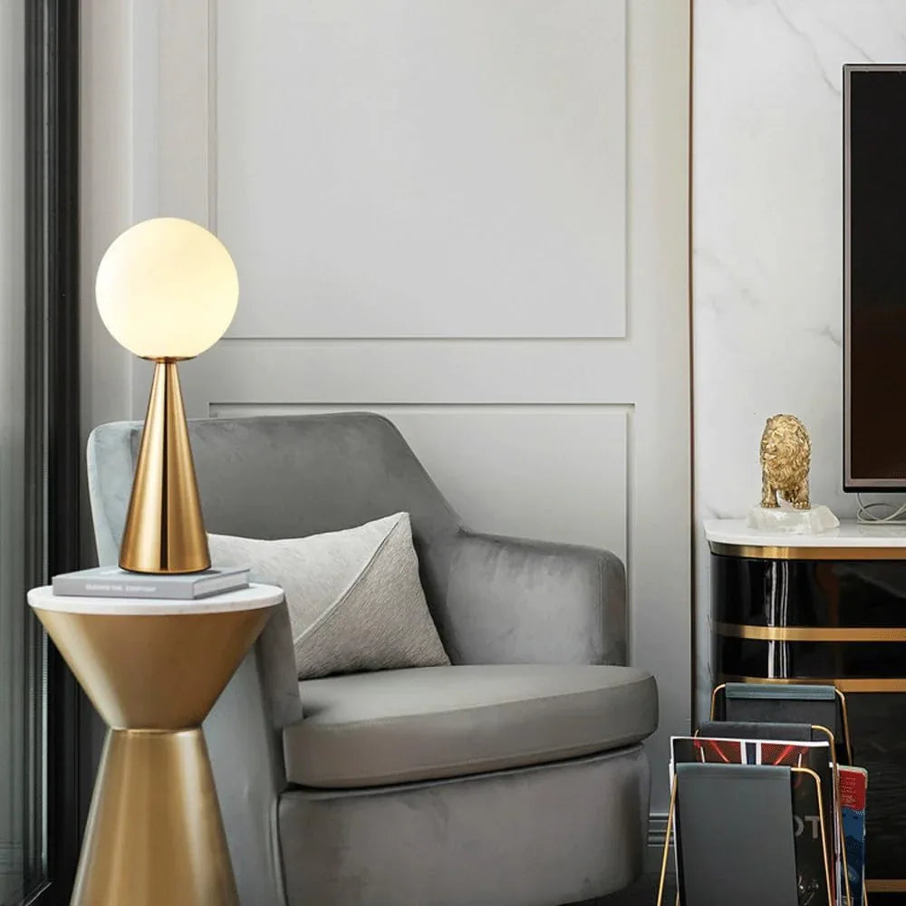 Audara-Luxury Postmodern Office Dormitory Apartment Desk Light Simple Metal White Spherical Glass Desk Lamp Fashion Living Room Bedroom Bedside Table Lamp B&B Villa Hotel Front Desk Lighting Fixture