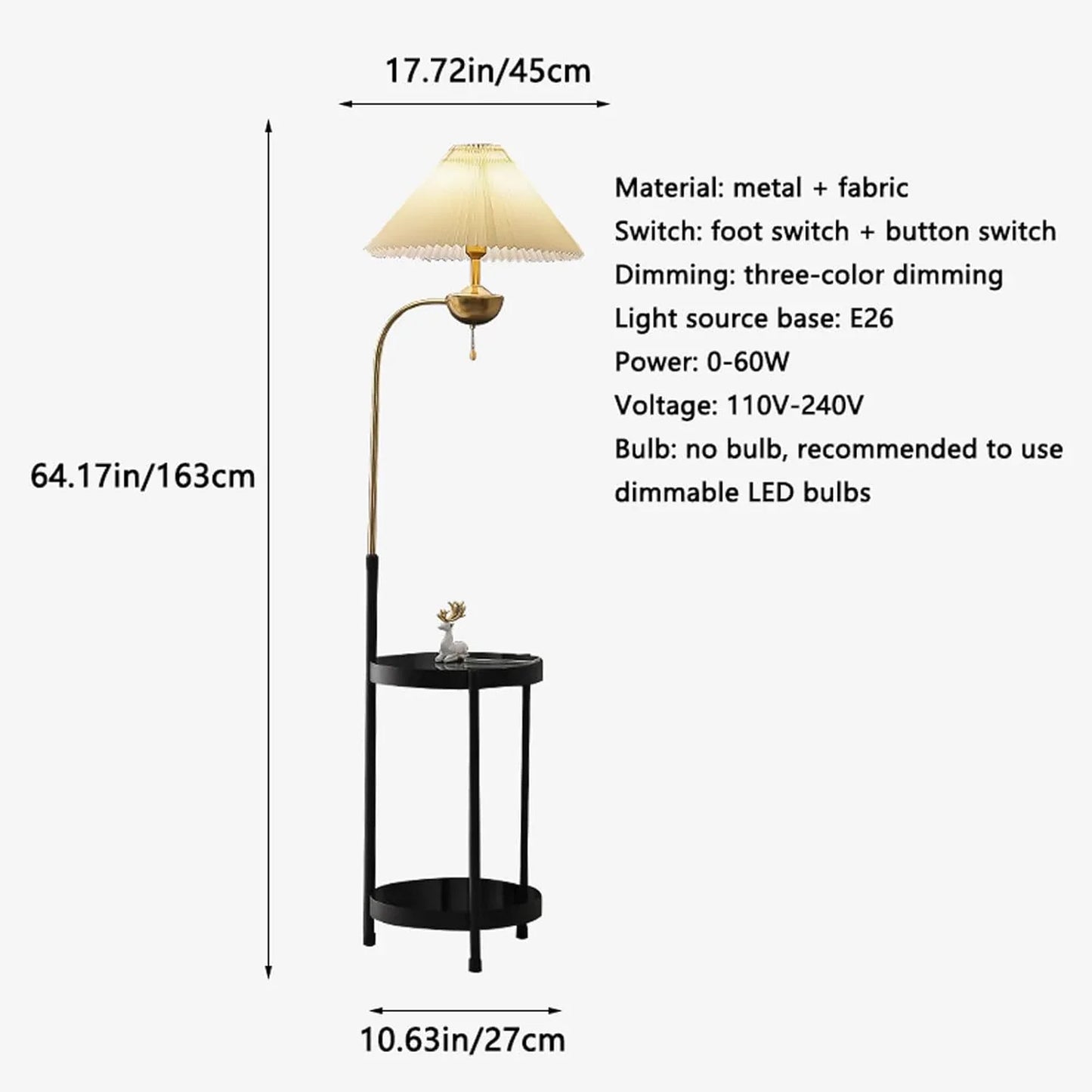 Audara-Creative Remote Control 3 Color Dimming E26 Living Room Floor Lamp Study Office Sofa Beside Standing LampH64in Metal Fabric Torchiere Villa Farmhouse B&B Lighting Fixture