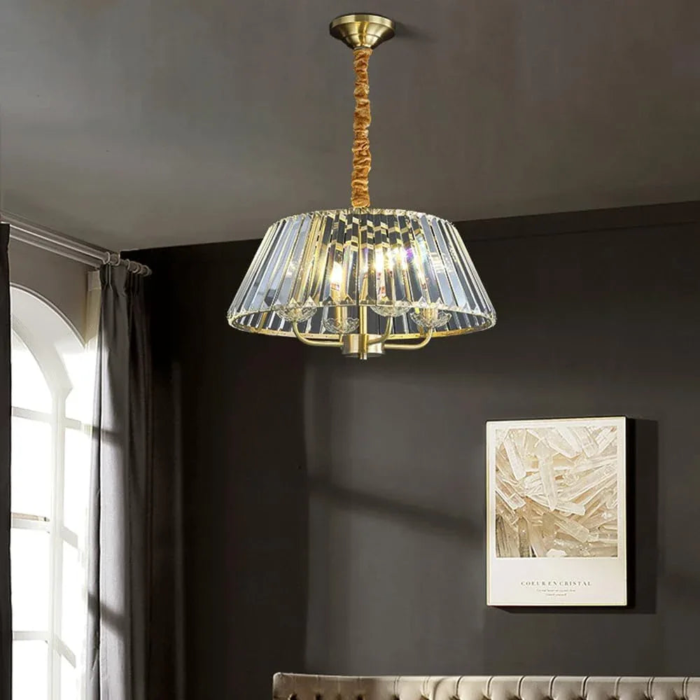 Audara-19-inch Crystal Chandeliers with 4 Light Heads European Modern-Style Chandeliers for Living Rooms Suitable for Bedrooms, Studies, Hotels, Kitchens, Island Ceiling Lights Brass Chandelier