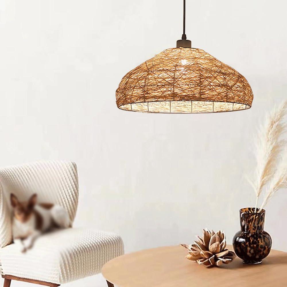Audara-16in Woven Rattan Pendant Light Bohemian & Wabi-Sabi Style Multi-Functional Ceiling Light Fixture Suitable for Bedrooms, Hotels, Study Rooms, Dining Areas, Entryways, and More Retro Lamp