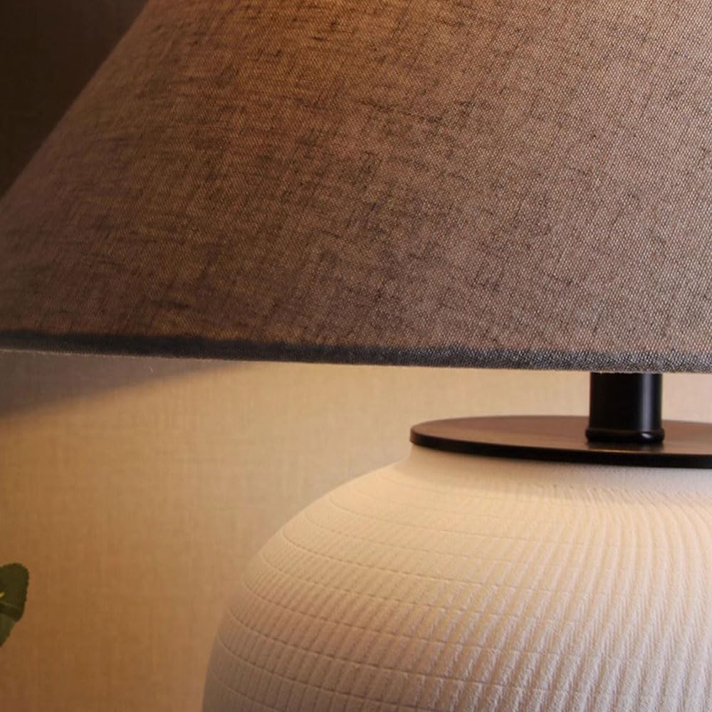 Audara-Chinese Light Luxury Linen Pottery Pot Desk Light Classic Elegant Villa Tea House Study Desk Lamp Living Room Bedroom Bed Office Table Lamp B&B Hotel Farmhouse Country Lighting Fixture