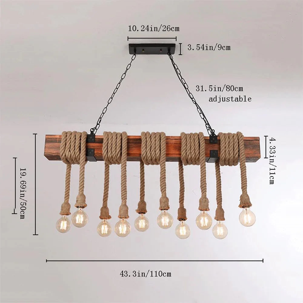 Audara-43-inch Rope Woven Pendant Light With 10 Lamp Heads Retro-style Tropical Ceiling Light Fixture Suitable For Bedrooms, Hotels, Malls, Tea Houses, Bars, Kitchen Islands, And Other Spaces Retro La
