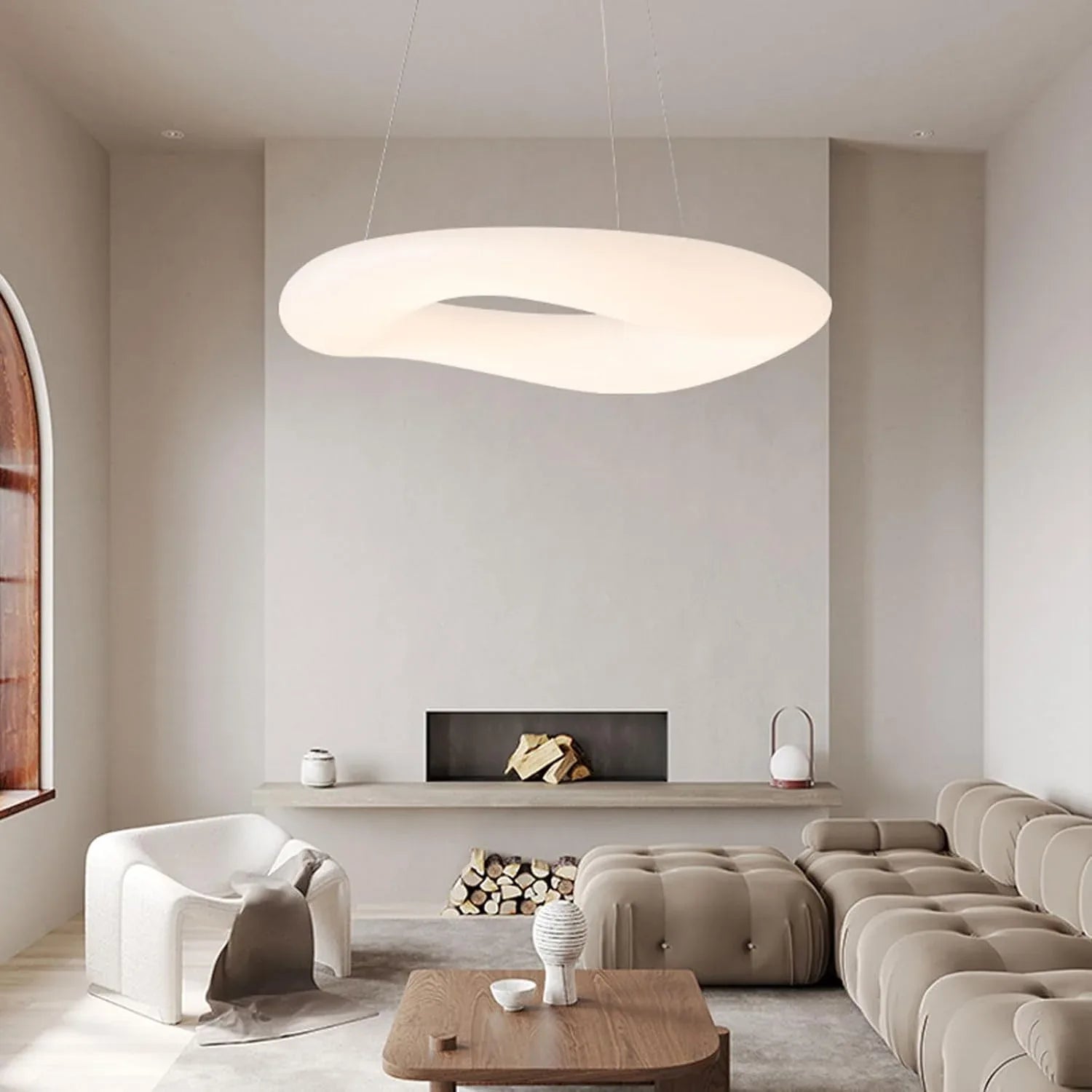 Audara-Italian Designer Cream Style Circle Pendant Light Modern Minimalist Dining Room Bedroom Hanging Lamp Three Colors Changing Light LED Chandelier Model House Light Luxury Creative Lighting Fixture