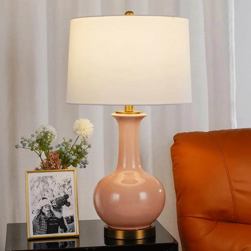 Audara-Elegant Warm Cloth Pink Ceramic Desk Light New Chinese Elegant Hotel Guest Room B&B Desk Lamp Farmhouse Coffee Shop Living Room Study Room Table Lamp Restaurant Club Lighting Fixture