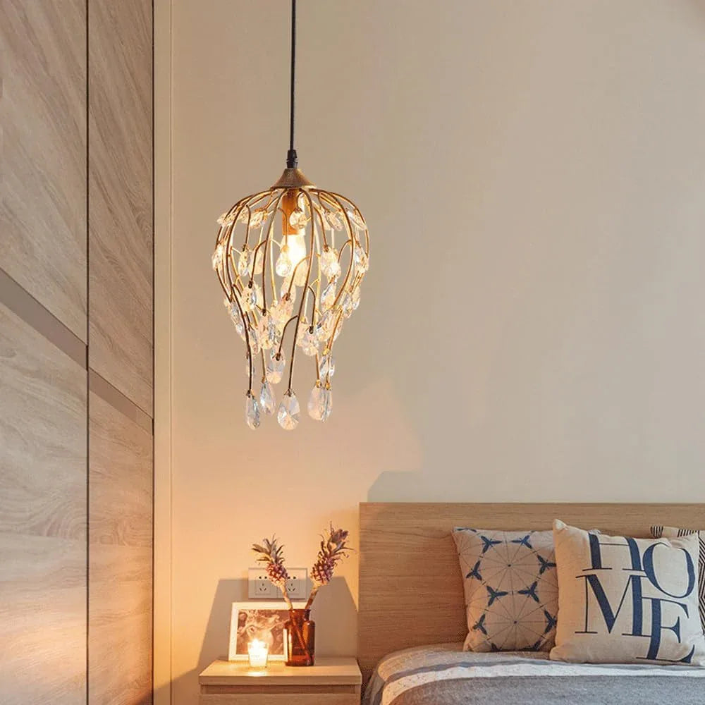 Audara-Crystal Pendant Light, 9 Inches In Diameter, Bohemian Style, Creative Decorative Light Fixture That Easily Adapts To Various Spaces: Bedroom, Hotel, Study, Living Room, Kitchen Island, Entryway