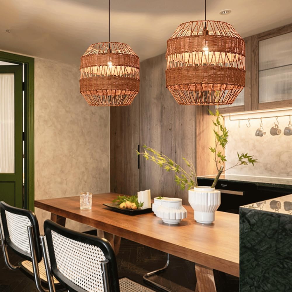 Audara-18in Woven Rattan Pendant Light Bohemian & Wabi-Sabi Style Multi-Functional Ceiling Light Fixture Suitable for Bedrooms, Hotels, Study Rooms, Dining Areas, Entryways & More Retro Lamp