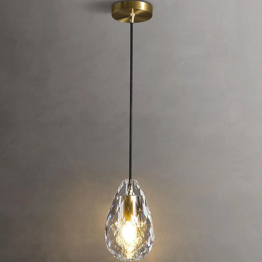 Audara-4-inch Modern Minimalist Crystal Pendant Light, Gemstone-Shaped Mini Glass Chandelier, Suitable for Various Spaces Such As Bedrooms, Kitchen Islands, Dining Rooms, Hotels, Bars, and Cafes.