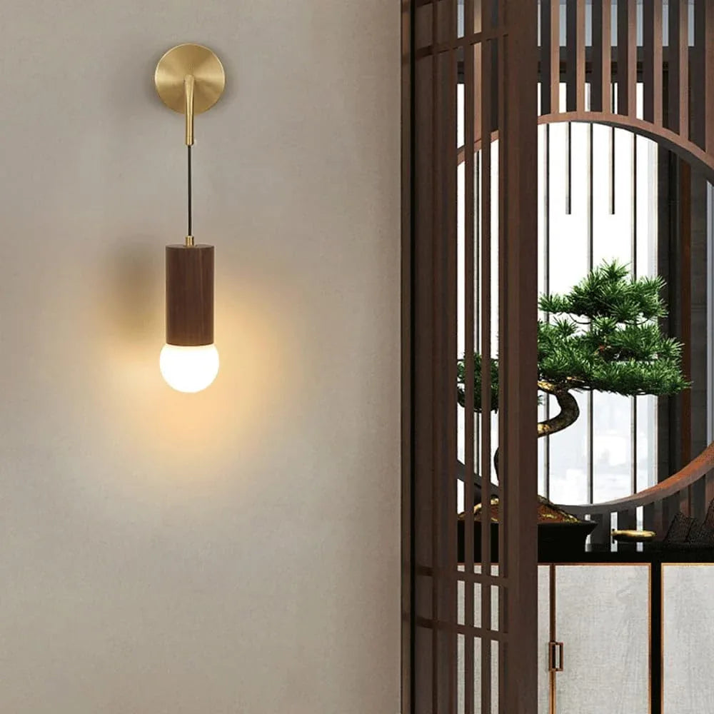 Audara-New Chinese Background Wall Wall Lamp Modern Simple Living Room Wall Lights Light Luxury Walnut All Copper Sconces Japanese Bedside Decoration Mounted Lighting Fixture