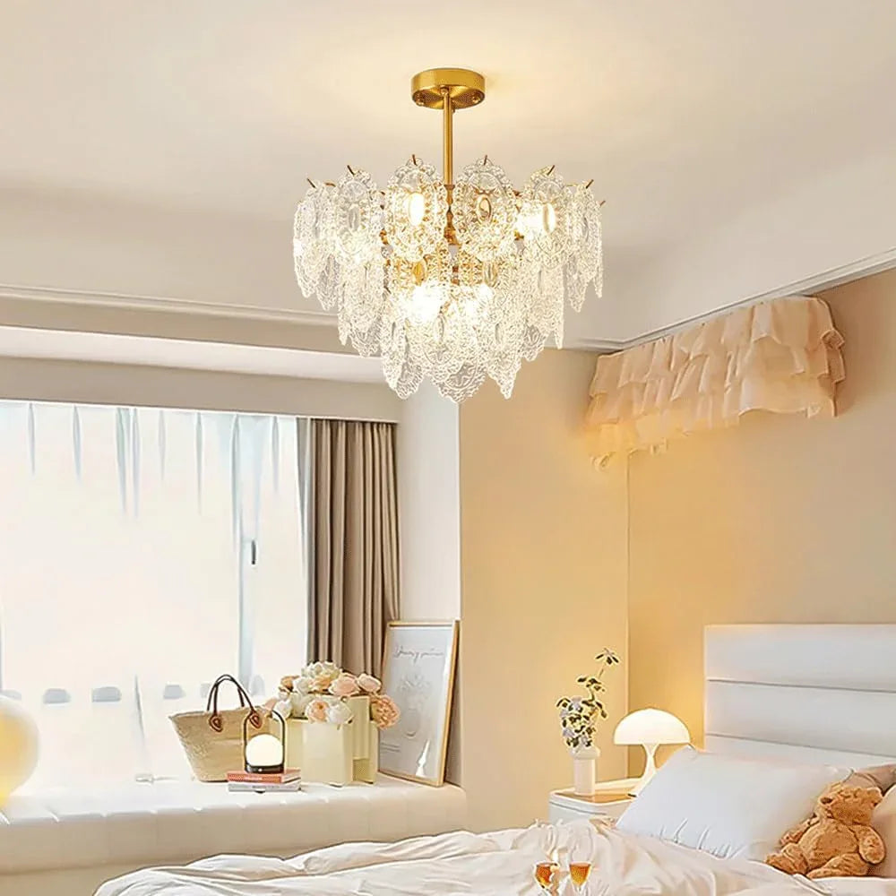 Audara-Light Luxury Creative Glass Pendant Lightled French Iron Living Room Bedroom Lighting Fixturese Eye Protection Three Color Changing Light Restaurant Chandeliers Hotel Cafe And Kids Room HangingLamp