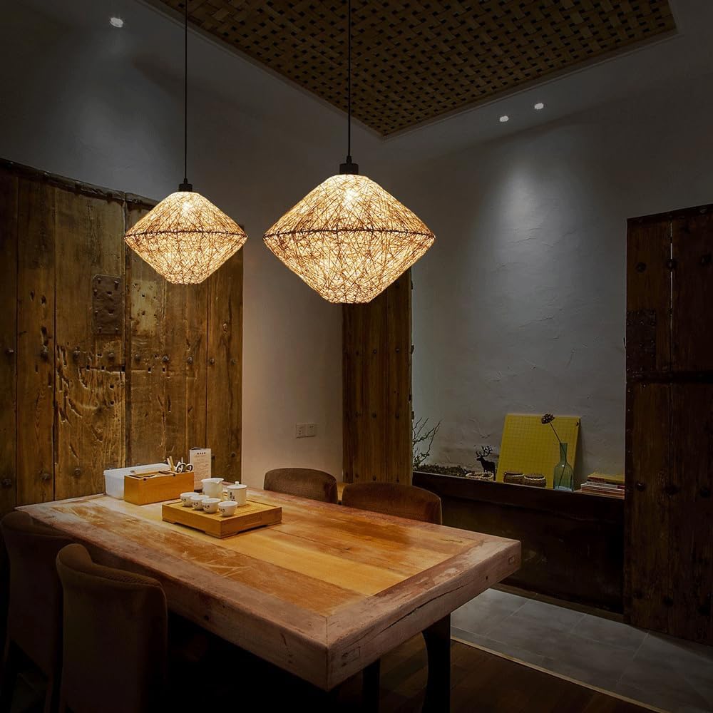 Audara-16in Woven Rattan Pendant Light Bohemian & Wabi-Sabi Style Multi-Functional Ceiling Light Fixture Suitable for Bedrooms, Hotels, Study Rooms, Dining Areas, Entryways, and More Retro Lamp