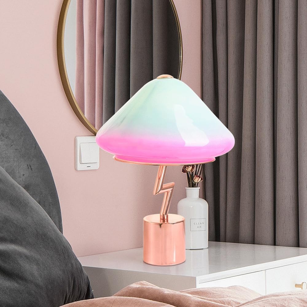 Audara-Creative Warm Mushroom Glass Desk Light French Romantic Bedroom Boys Girls Room Desk Lamp Apartment Study Room Dormitory Table Lamp Office Restaurant Bar Decoration Lighting Fixture