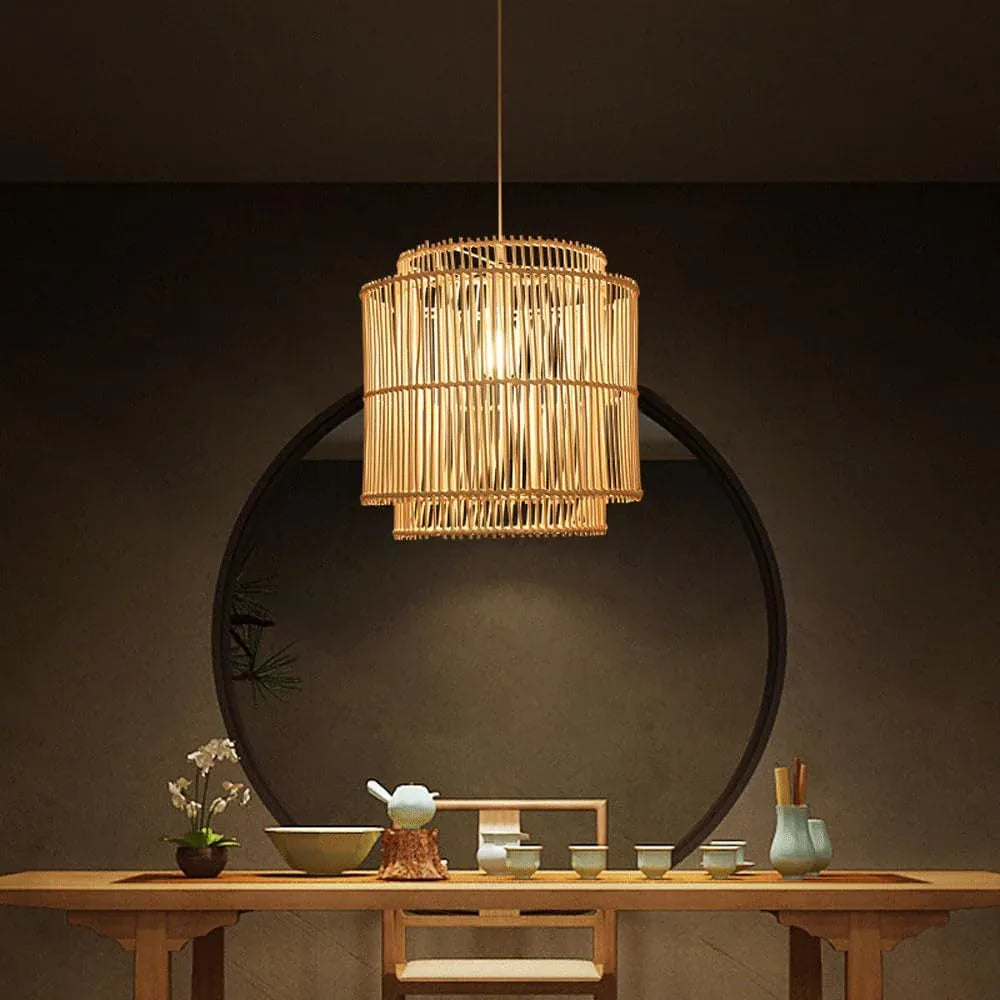 Audara-16in Woven Rattan Pendant Light Bohemian & Wabi-Sabi Style Multi-Functional Ceiling Light Fixture Suitable for Bedrooms, Hotels, Study Rooms, Dining Areas, Entryways, and More Retro Lamp