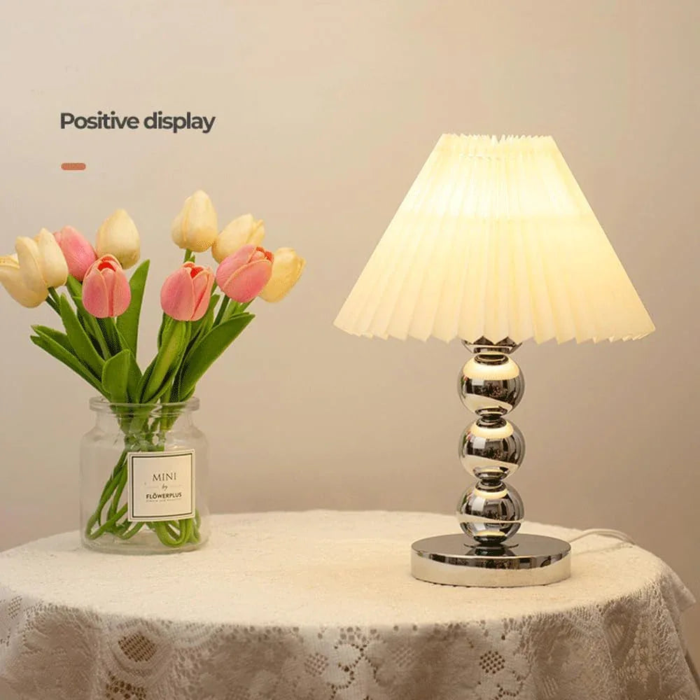 Audara-Scandinavian Simple Study Office Desk Light Creative Fabric Chrome Small Desk Lamp Bedroom Living Room Sofa Beside Table Lamp Cafe Hotel Bar Club Decoration Lighting Fixture
